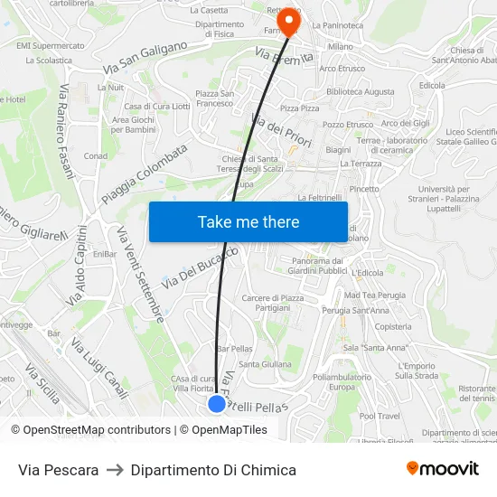 Via Pescara to Dipartimento Di Chimica map