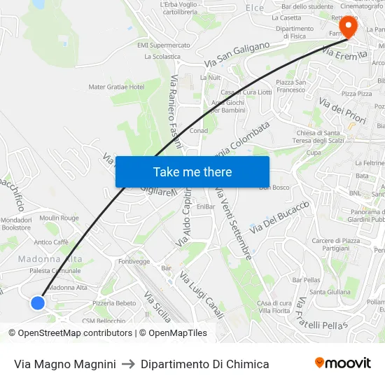 Magno Magnini Street to Chemistry Department map