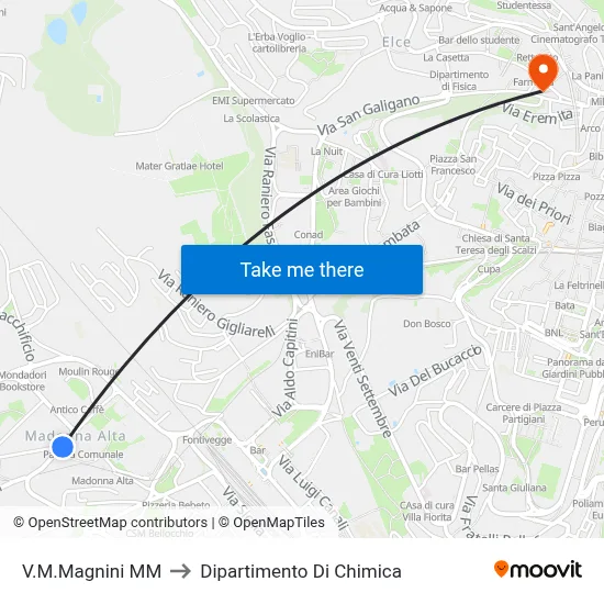 Via Magnini Metro to Chemistry Department map