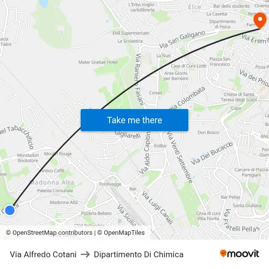 Via Alfredo Cotani to Chemistry Department map