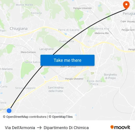 Via Dell'Armonia to Chemistry Department map