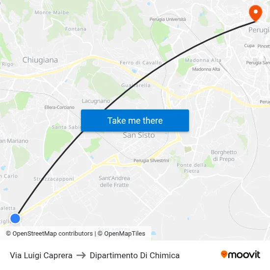 Via Luigi Caprera to Chemistry Department map