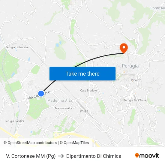 Via Cortonese MM (Perugia) to Chemistry Department map