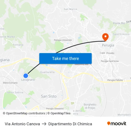 Via Antonio Canova to Dipartimento Di Chimica map