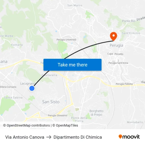 Antonio Canova Street to Chemistry Department map