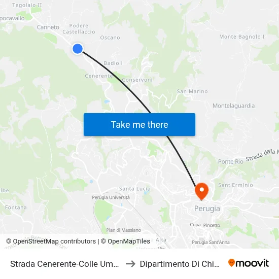 Cenerente-Colle Umberto Road to Chemistry Department map