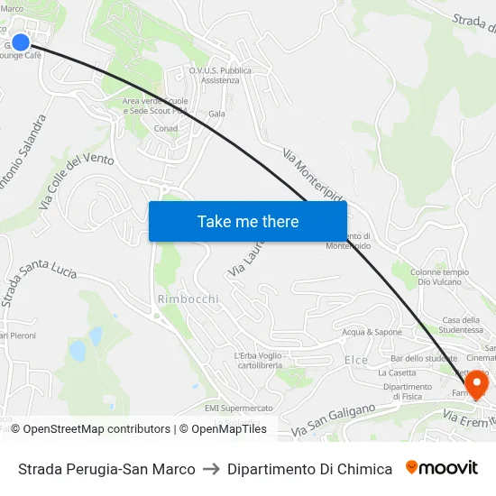 Perugia-San Marco Road to Chemistry Department map