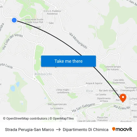 Perugia-San Marco Road to Chemistry Department map