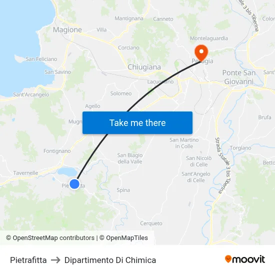 Pietrafitta to Chemistry Department map