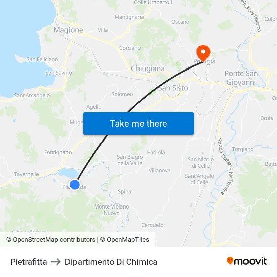 Pietrafitta to Chemistry Department map