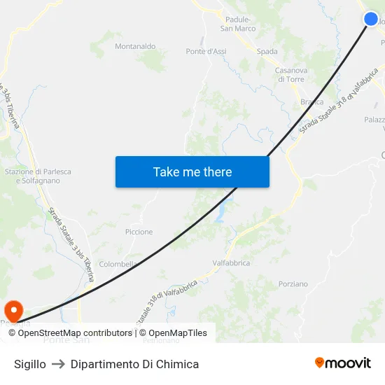Sigillo to Chemistry Department map