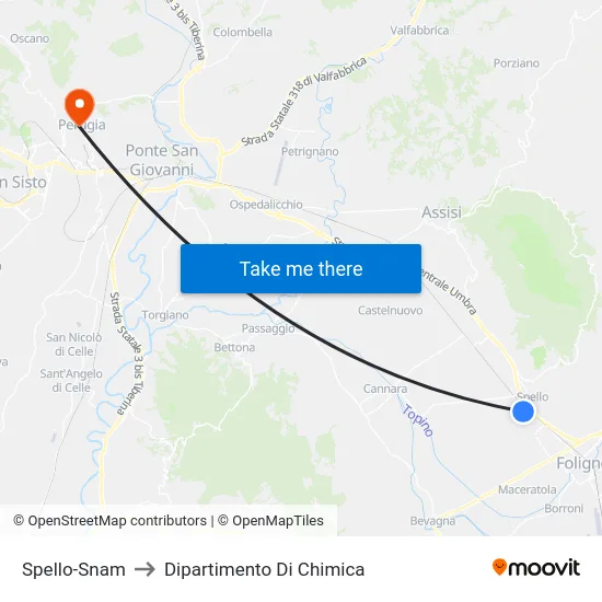 Spello-Snam to Dipartimento Di Chimica map