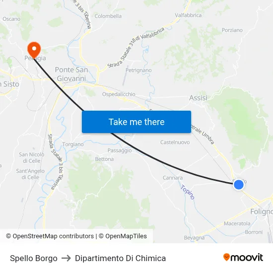 Spello Borgo to Dipartimento Di Chimica map
