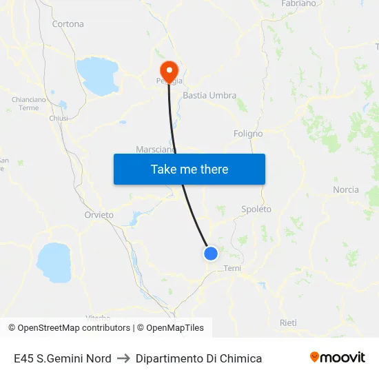 E45 San Gemini North to Chemistry Department map