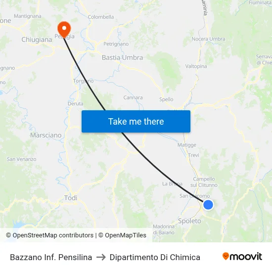 Bazzano Inf. Pensilina to Dipartimento Di Chimica map