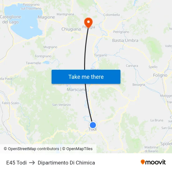 E45 Todi to Chemistry Department map