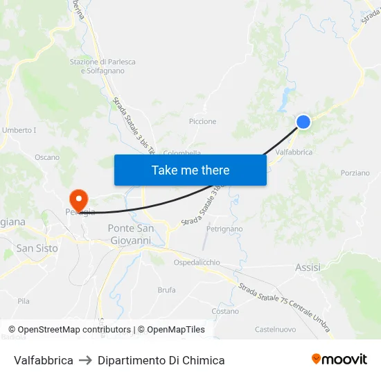 Valfabbrica to Chemistry Department map