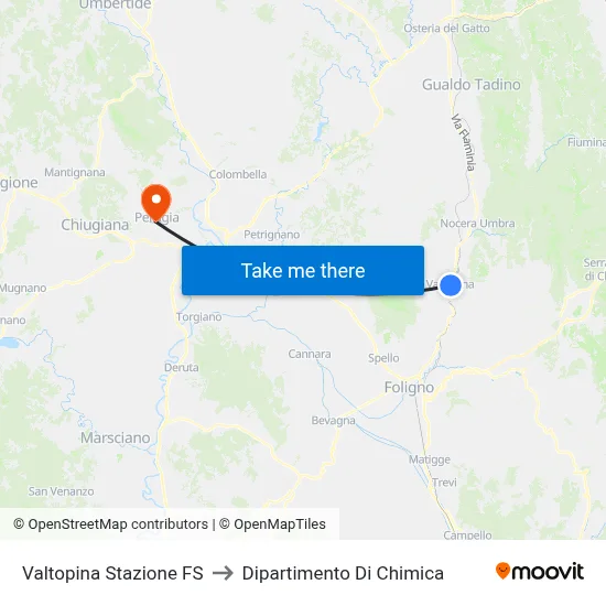 Valtopina Stazione FS to Dipartimento Di Chimica map