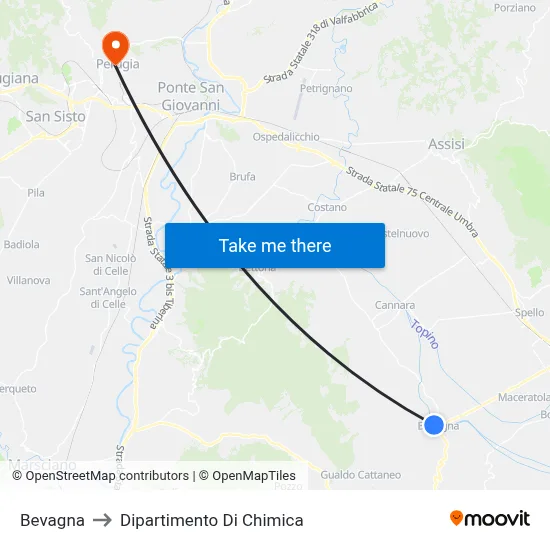 Bevagna to Dipartimento Di Chimica map