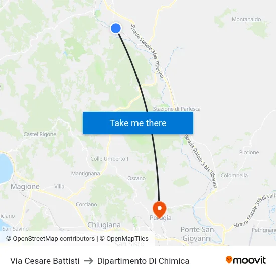 Cesare Battisti Street to Chemistry Department map