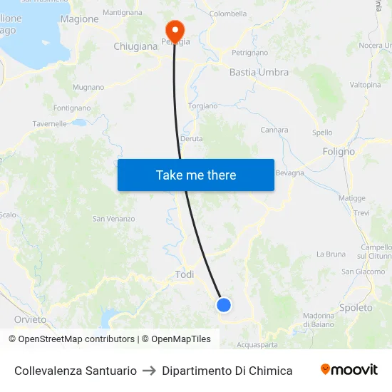 Collevalenza Sanctuary to Chemistry Department map