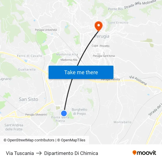 Tuscania Street to Chemistry Department map