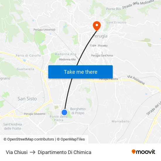 Chiusi Street to Chemistry Department map