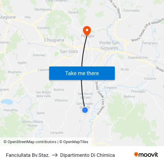 Fanciullata Station Junction to Chemistry Department map