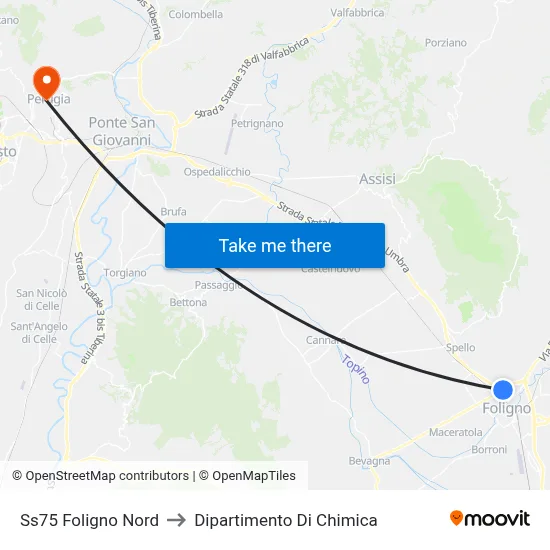 Ss75 Foligno Nord to Dipartimento Di Chimica map