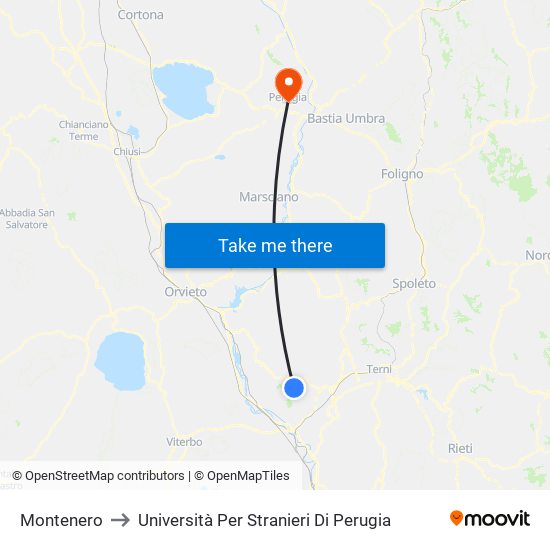 Montenero to Università Per Stranieri Di Perugia map