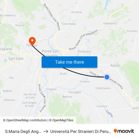 S.Maria Degli Angeli to Università Per Stranieri Di Perugia map