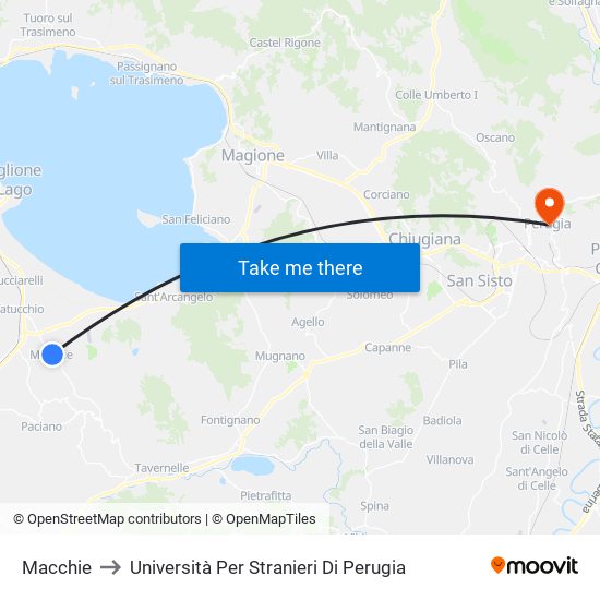 Macchie to Università Per Stranieri Di Perugia map