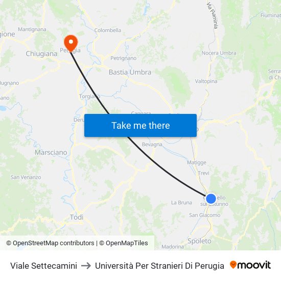 Viale Settecamini to Università Per Stranieri Di Perugia map