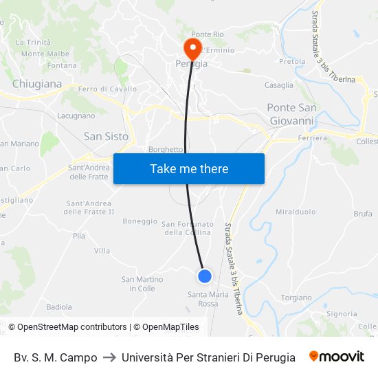 Bv. S. M. Campo to Università Per Stranieri Di Perugia map