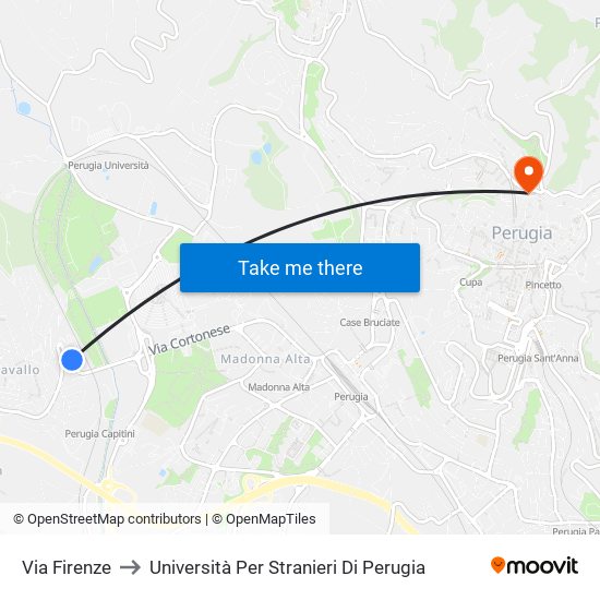 Via Firenze to Università Per Stranieri Di Perugia map