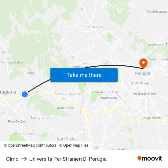 Olmo to Università Per Stranieri Di Perugia map