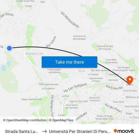 Strada Santa Lucia to Università Per Stranieri Di Perugia map