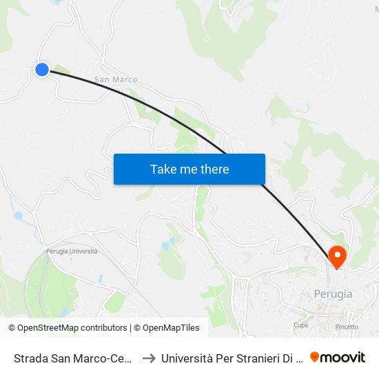 Strada San Marco-Cenerente to Università Per Stranieri Di Perugia map