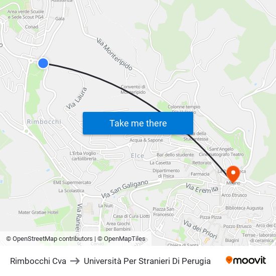Rimbocchi Cva to Università Per Stranieri Di Perugia map