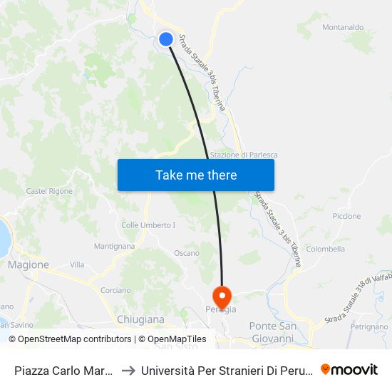 Piazza Carlo Marx 1 to Università Per Stranieri Di Perugia map