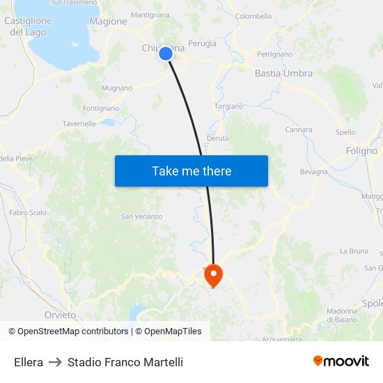 Ellera to Stadio Franco Martelli map