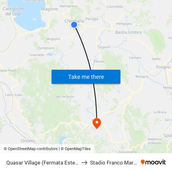 Quasar Village (Fermata Esterna) to Stadio Franco Martelli map