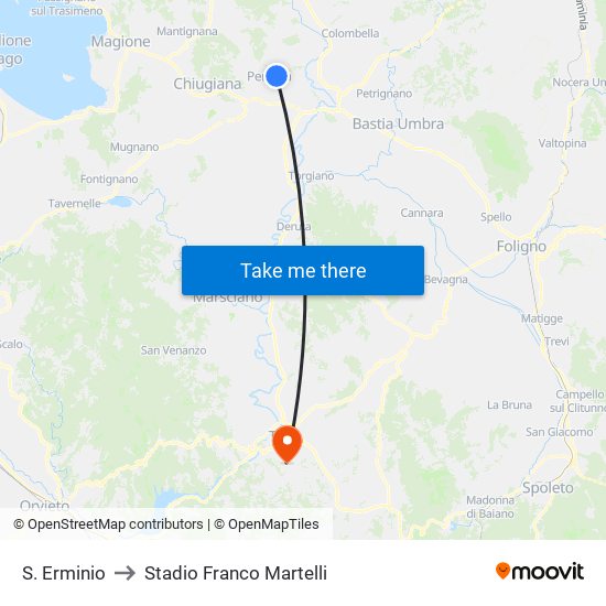 S. Erminio to Stadio Franco Martelli map