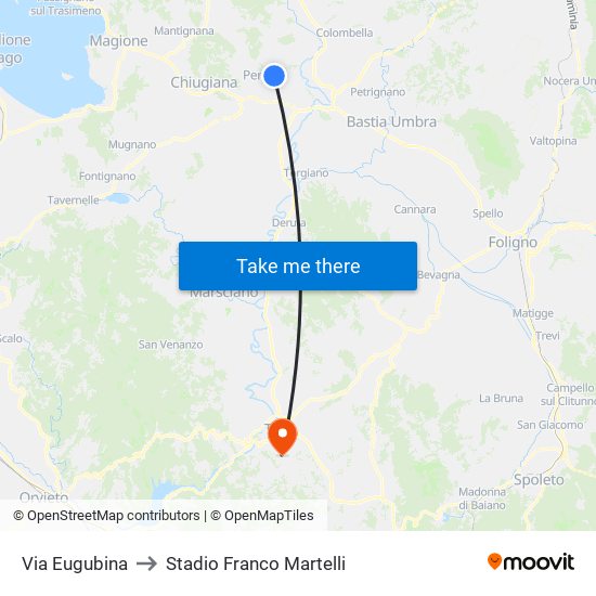 Via Eugubina to Stadio Franco Martelli map