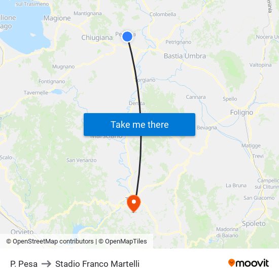 P. Pesa to Stadio Franco Martelli map