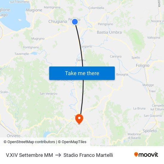 V.X​I​V Settembre M​M to Stadio Franco Martelli map