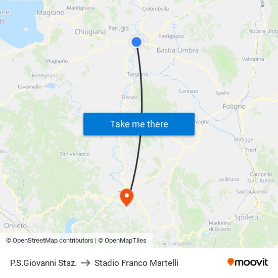 P.S.Giovanni Staz. to Stadio Franco Martelli map