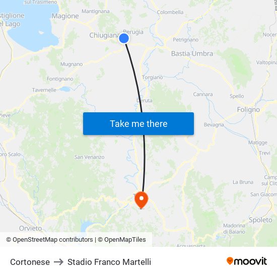 Cortonese to Stadio Franco Martelli map