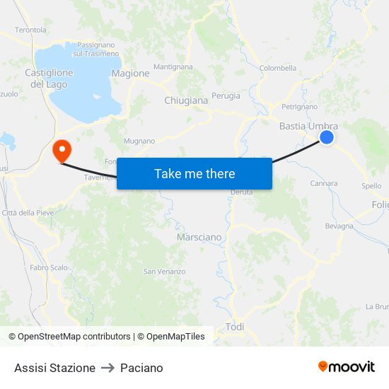 Assisi Stazione to Paciano map