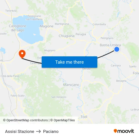 Assisi Station to Paciano map